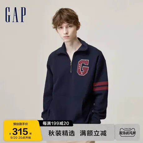 Gap男女装秋季2023新款LOGO宽松碳素软磨抓绒卫衣762360休闲上衣图片