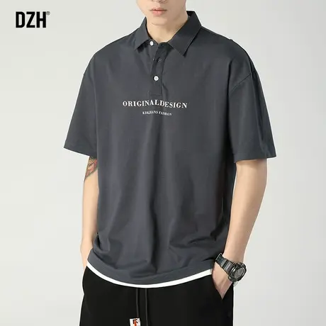 男士polo衫男短袖纯棉假两件短袖t恤男款2023新款美式翻领体恤衫商品大图