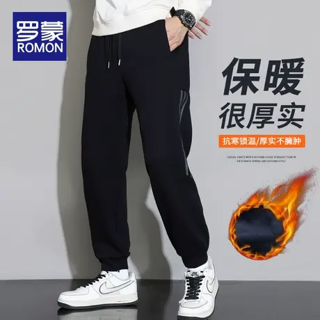 罗蒙冬季休闲裤男士2023新款加绒加厚运动裤潮牌宽松束脚长裤子男商品大图