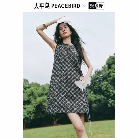 张风野联名 太平鸟无袖背心连衣裙女2025夏新款老花纹样A字短裙宽商品大图
