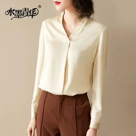 水墨青华冬装新品通勤OL时尚百搭气质优雅女上衣简约纯色衬衫图片