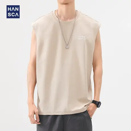 hansca 肌理感无袖T恤男2025年夏季潮牌健身运动宽松坎肩背心外穿图片