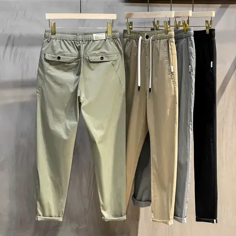 休闲裤男士夏季薄款冰丝裤子小直筒男裤子修身九分裤空调裤长裤潮商品大图