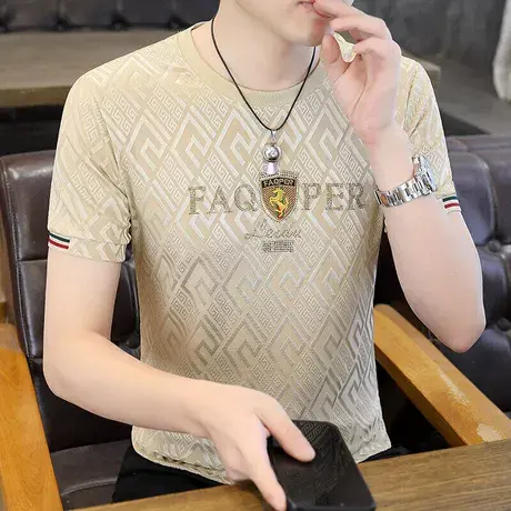 欧货潮牌t恤男短袖夏季冰丝提花烫钻半袖男款夏装高品质男装上衣图片