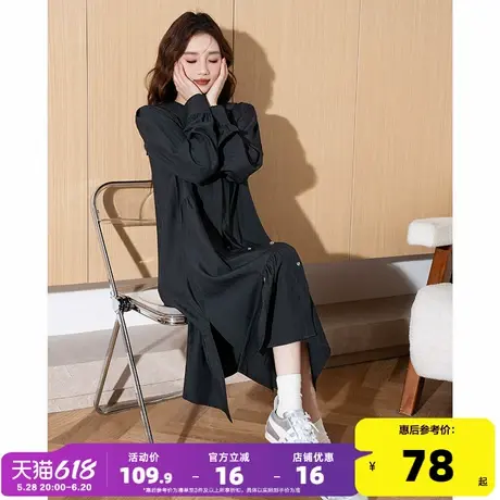 唐狮黑色长袖连衣裙女2025早春连衣裙新款宽松长款连衣裙小个子d7图片