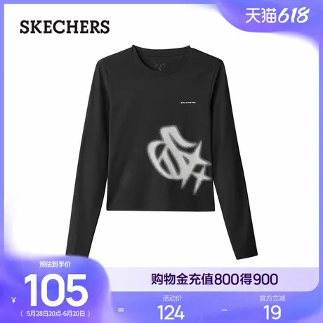 Skechers斯凯奇春季女款针织长袖圆领套头T恤休闲上衣修身打底衫商品大图
