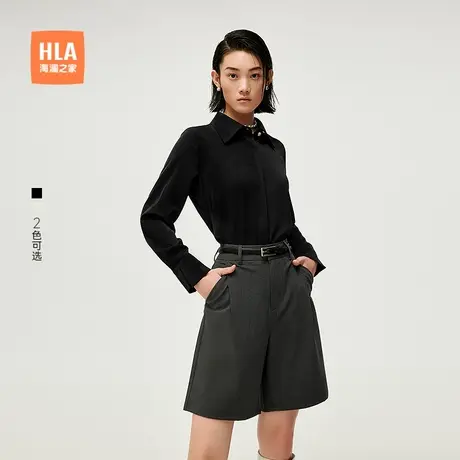 HLA/海澜之家宽松长袖衬衫2025春夏新款通勤翻领顺滑亲肤衬衣女装商品大图