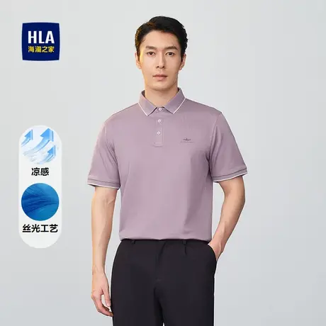 HLA/海澜之家爸爸丝光工艺短袖POLO衫25春夏新凉感绣花翻领上衣男图片