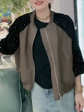 亮片小皮衣女短款软皮2023秋季欧洲站宽松pu皮夹克机车棒球服外套图片