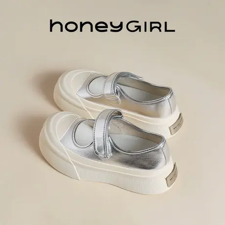 honeyGIRL银色玛丽珍单鞋女夏季2025新款厚底小白鞋休闲百搭板鞋商品大图