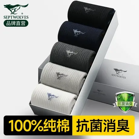 七匹狼袜子男士夏季中筒袜100%纯棉吸汗防臭7a抗菌长袜运动袜男款商品大图