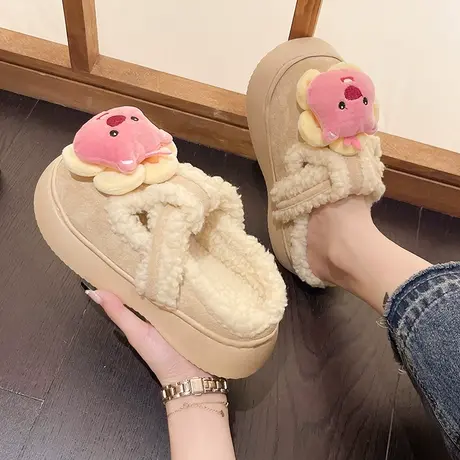 可爱棉拖鞋女款冬季外穿2023新款学生宿舍孕妇大码毛毛包头半拖鞋商品大图