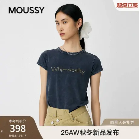 MOUSSY 2025秋季新品休闲风正肩圆领修身短袖T恤女010IA290-7621图片