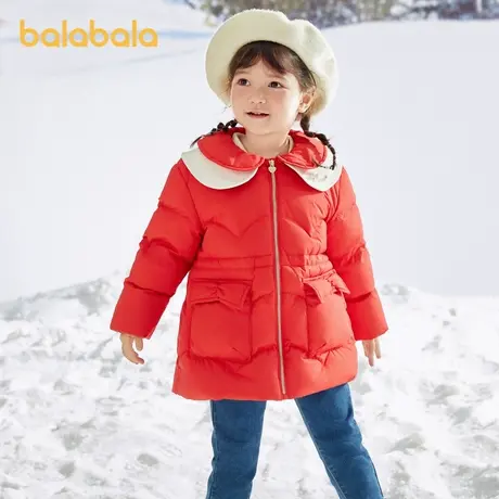 巴拉巴拉羽绒服女幼童冬装新款宝宝新年甜美翻领红色保暖洋气外套商品大图