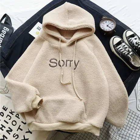 超火cec羊羔绒卫衣女秋冬加绒加厚洋气减龄宽松韩版休闲外套潮ins图片