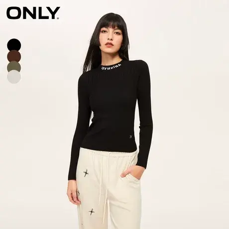 【ONLY奥莱】夏季设计感简约百搭字母圆领修身针织衫女商品大图