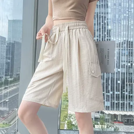 NWJ夏季薄款透气五分裤潮流女显高遮胯直筒舒适百搭宽松休闲中裤商品大图