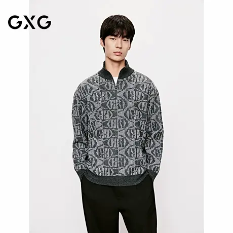 GXG男装 半开襟毛衣满印设计针织衫通勤高领毛衫 2025年冬季新品商品大图