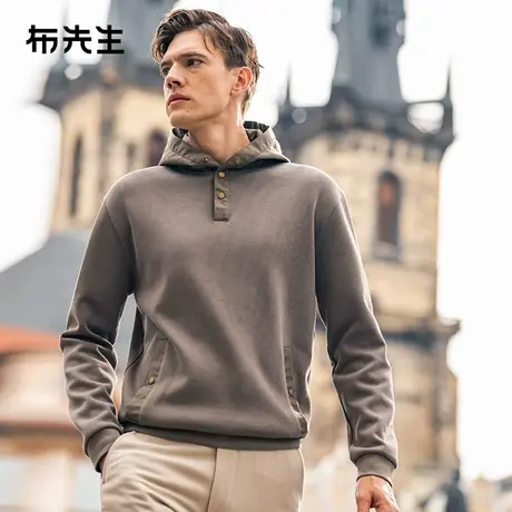 MrBu布先生微廓半开襟连帽卫衣秋四合扣斜插口袋上衣PT15523商品大图