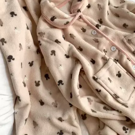 韩系可爱少女雪粒绒睡衣女秋冬季加绒加厚开衫睡衣家居套装可外出商品大图