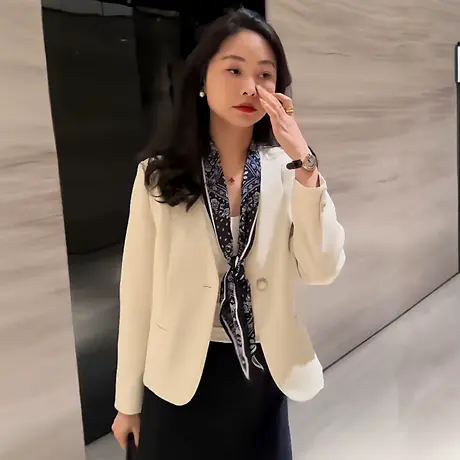 韩版时尚气质无领西装外套女2025春秋新款休闲百搭小个子西服上衣商品大图
