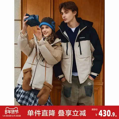 唐狮2026冬季新款情侣羽绒服工装短款连帽加厚外套青少年撞色拼接商品大图