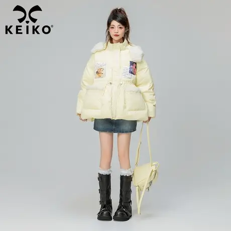 KEIKO 设计感鹅黄色连帽棉服棉袄女加厚文艺风贴布印花保暖外套商品大图
