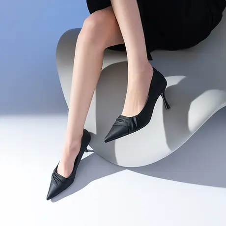 珂卡芙浅口单鞋女秋季2023新款尖头细跟高跟鞋女气质工作鞋不累脚商品大图