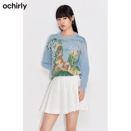 【品牌甄选】国风系列 欧时力 羊毛新中式毛衣新款春提花珠片宽松图片