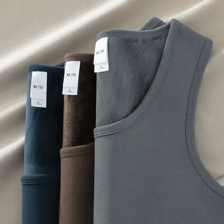 背心男士马甲冬季内穿保暖打底运动坎肩纯色无袖t恤加绒加厚吊带图片