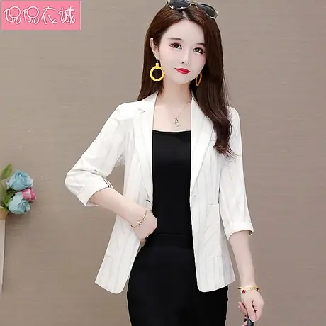 小西装外套女2023秋季薄款七分袖小个子短款西服OL修身小格子上衣图片