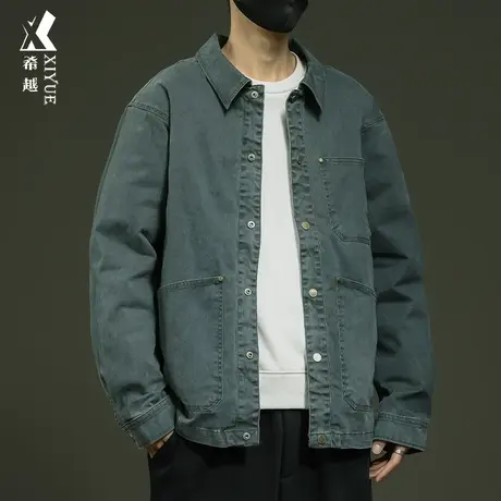 白鸭绒轻薄羽绒服男冬季宽松大码美式工装夹克可拆卸内胆衬衫外套图片