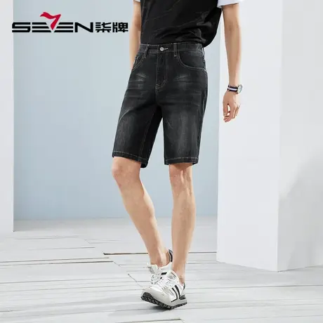 【冰藻泥】柒牌牛仔短裤男2023夏季凉感时尚休闲猫须水洗直筒男裤商品大图