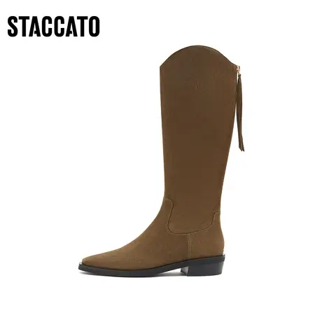 思加图新款西部牛仔靴骑士靴长靴高筒靴女皮靴子Q9215DG2商品大图