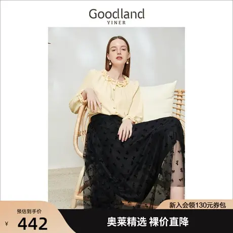 音儿美地女装2023春季新款千鸟格肌理暗纹木耳边领衬衫上衣商品大图