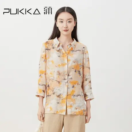 蒲PUKKA原创设计女装早春新品亚麻文艺复古定制印花显瘦衬衫商品大图