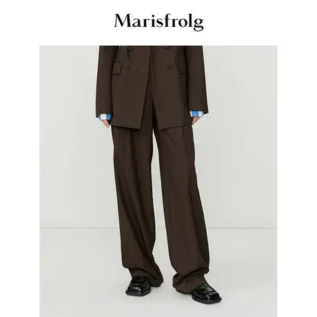 【商场同款】玛丝菲尔秋季咖啡色时尚百搭羊毛阔腿垂坠休闲裤图片