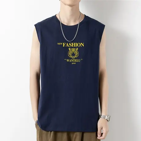 纯棉背心男士夏季外穿运动坎肩篮球跨栏健身虎头印花宽肩无袖t恤图片