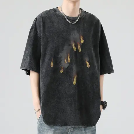 短袖t恤男夏季美式宽松水洗做旧半袖体恤男士潮流百搭纯棉上衣服T商品大图