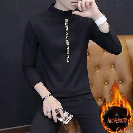 秋冬新款男士半高领毛衣韩版加绒加厚套头针织衫青少年纯色线衣男商品大图