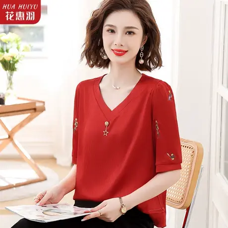 母亲节妈妈春季小衫洋气中袖上衣服中老年女夏装时尚打底衫T恤薄商品大图