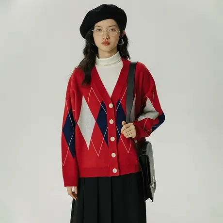 omont蛋挞家 圣诞毛衣外套女秋冬新款2023宽松外搭开衫针织上衣潮商品大图