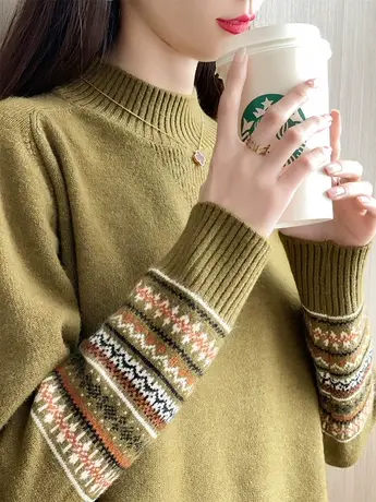 半高领套头毛衣秋装女2023年新款宽松洋气内搭针织衫长袖圆领上衣图片