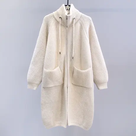 高领长款过膝拉链毛衣女秋冬2023新款韩系宽松慵懒风加厚针织开衫图片