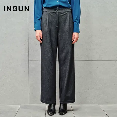 INSUN恩裳专选秋季捏褶弹力直筒美拉德西装裤商品大图