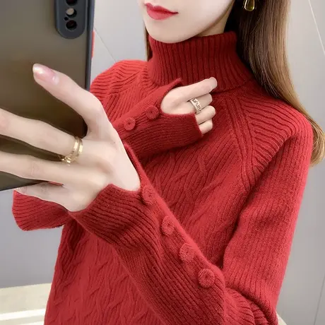 高领红色毛衣女冬加厚2022年新款爆款时尚洋气流行打底衫女秋冬季图片