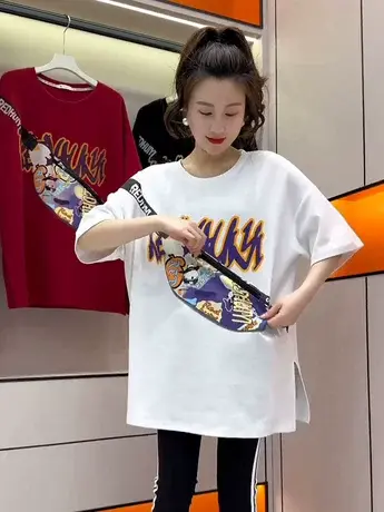 拉链包包t恤短袖创意网红带挎背包体恤单肩挎包男女情侣大版上衣图片