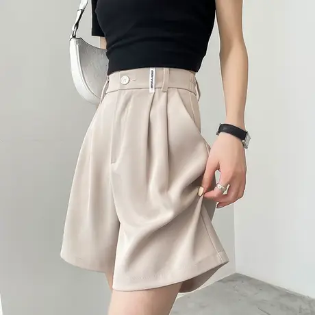 5分西装短裤女夏季薄款高腰宽松显瘦直筒休闲中裤a字阔腿五分裤图片
