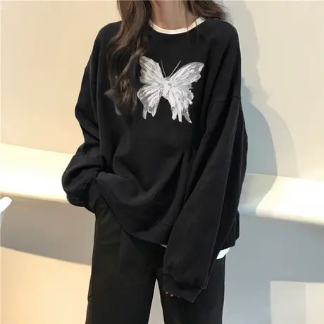 卫衣女春秋冬2024新款宽松显瘦百搭慵懒风上衣加厚加绒圆领外套潮商品大图