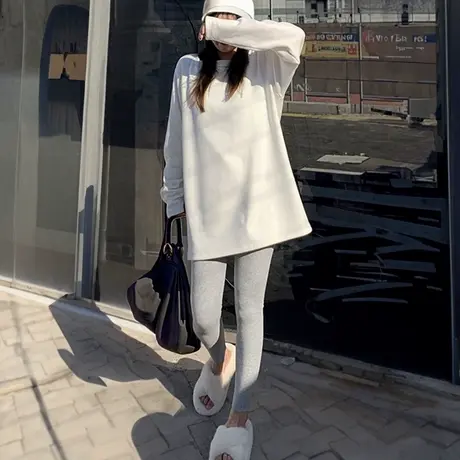 秋冬德绒打底衫女2023新款保暖中长款上衣纯色百搭ins慵懒风内搭图片